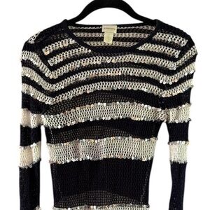 Chicos Women’s Embellished Long Sleeve Woven Top Black&White Silver Sequins …